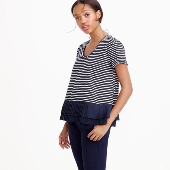 J Crew Pleated Chiffon-Hem Striped Shirt - Picture 2 of 5
